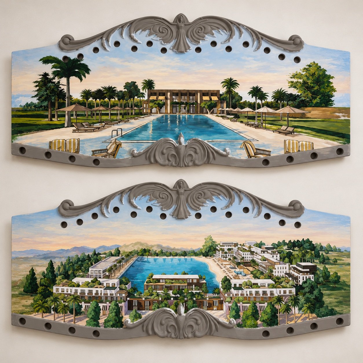 Dos cenefas con piscinas y paisajes de Boa Vista Village